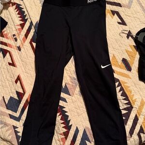 Nike Women's Black Leggings with White Logo